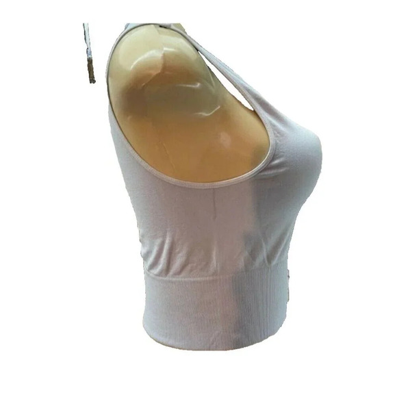 Avocado L/XL Powder Blue Seamless 4 Way Stretch Wicking Ribbed Hem Crop Tank Top - Picture 3 of 6